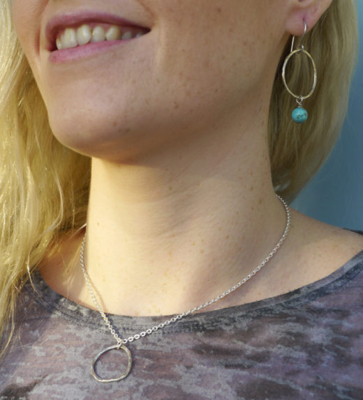 Turquoise hoop earring & circle pendant necklace