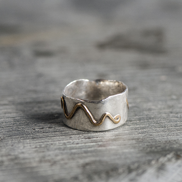 Sterling silver and 14kt gold mountain ring