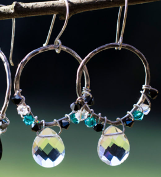 Blue and White Crystal Hoop Earrings