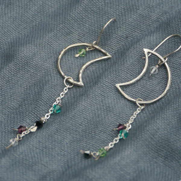 Sterling silver crescent moon earrings with crystals