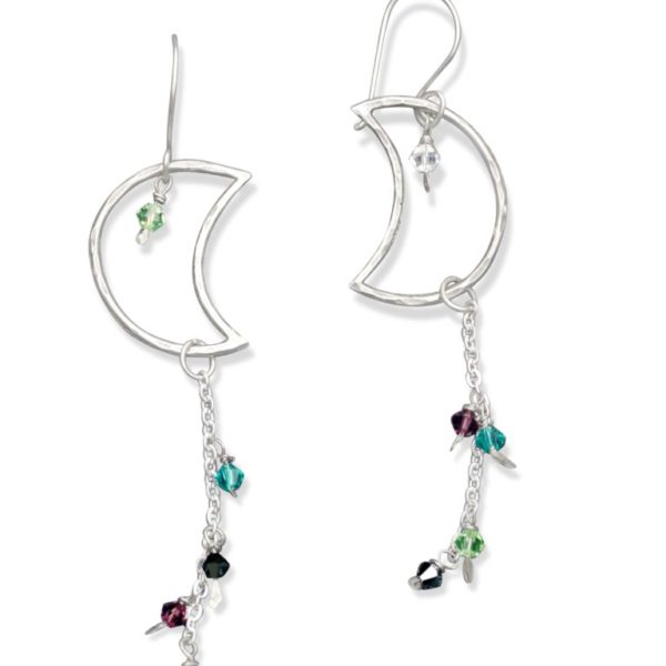 Crescent moon sterling silver earrings with gemstones