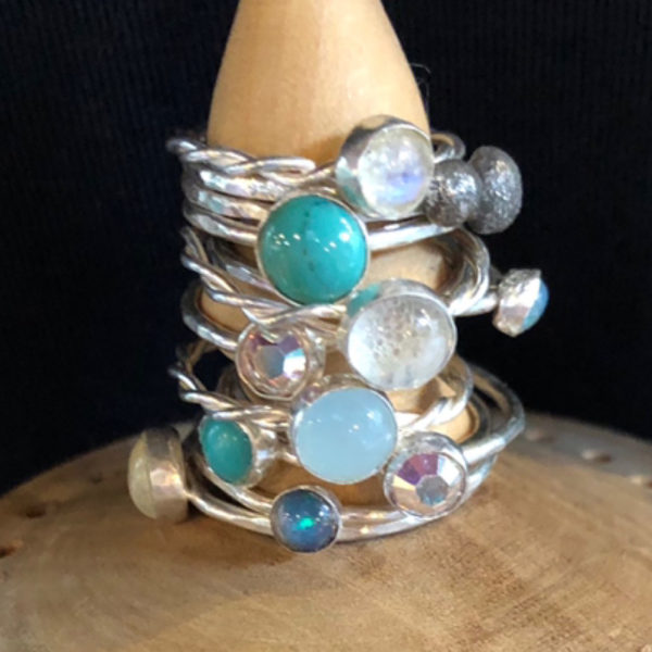 Stacking sterling silver rings with gemstones