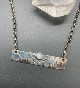 Sterling Silver Mountain Necklace with Moonstone