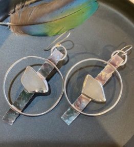 Sterling Silver Hoop Earrings with Beach Glass