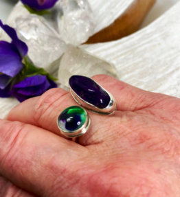 Amethyst Sterling Fused Glass Open Ring