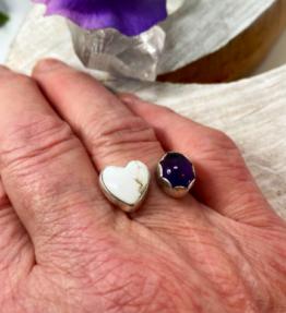 Amethyst And White Buffalo Heart Ring