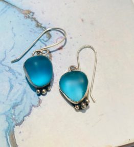 Sterling Aqua Beach Glass Earrings